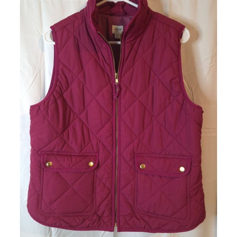 J. Crew Women's Raspberry Colored Quilted Vest Front Pockets Zip Up Size XL - Picture 2 of 10